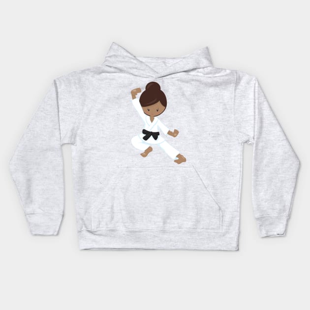 African American Girl, Black Belt, Karate Girl Kids Hoodie by Jelena Dunčević